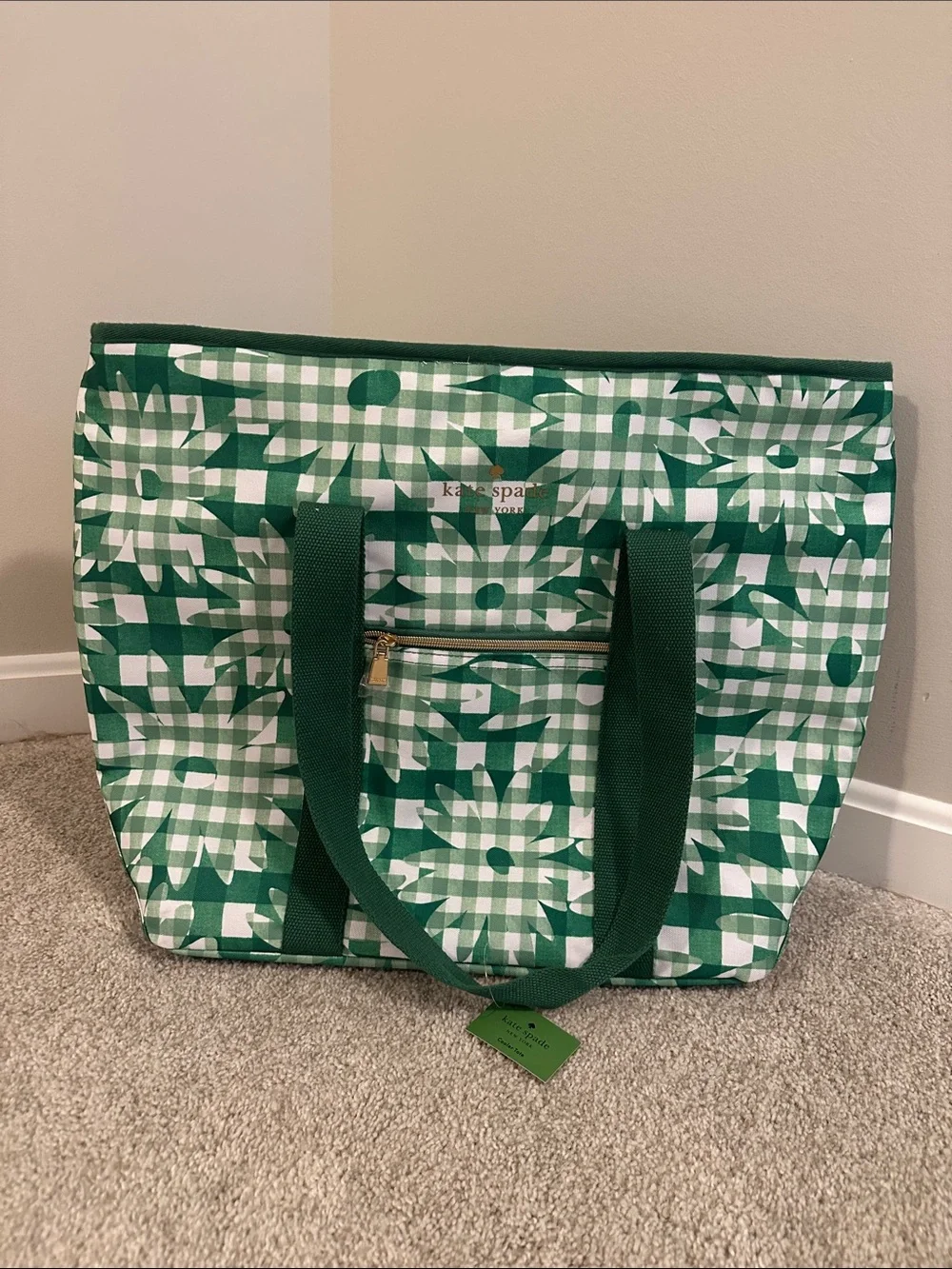 NWT Kate Spade ♠️ Green Gingham cooler tote bag